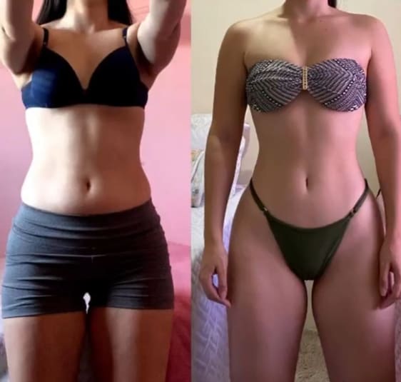 Antes 58 kg e depois 62 kg. Esse é o resultado quando combinamos treino e dieta.